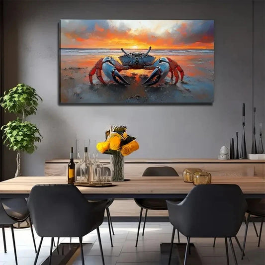 Big Crab On The Beach Suitable Wall Art Canvas Office Home Room Framed 80x45cm