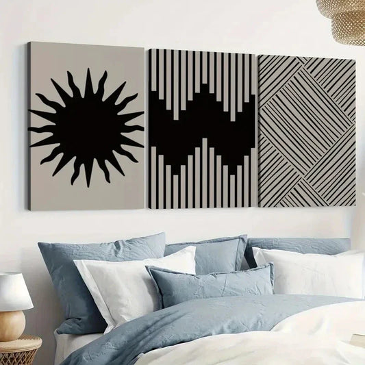 3pcs Abstract Modern Paintings Black Lines White Wall Art Set Canvas Framed 40x60cm - High Quality Print 100% Australian Made Wall Canvas Ready to Hang