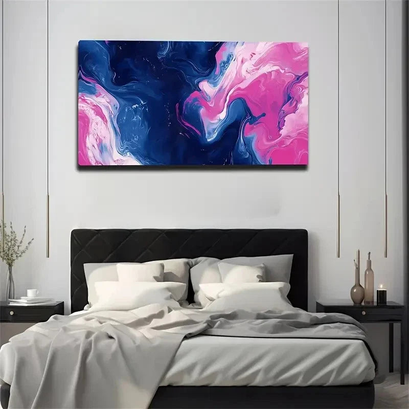 Vivid Flowing Design Purple Wall Art Canvas Office Home Room Framed 80x45cm