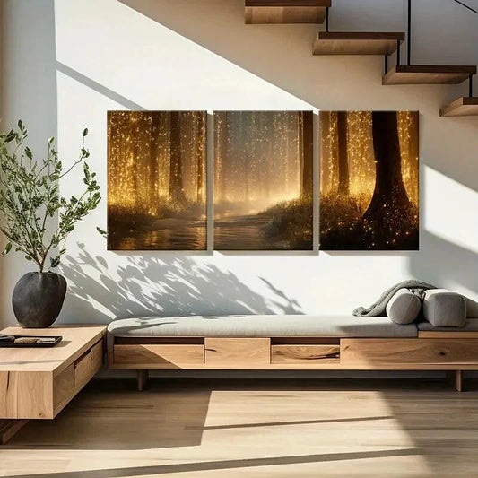 3pcs Enchanted Forest Glow Mystical Nature Scene Metal Print Ready to Hang Art