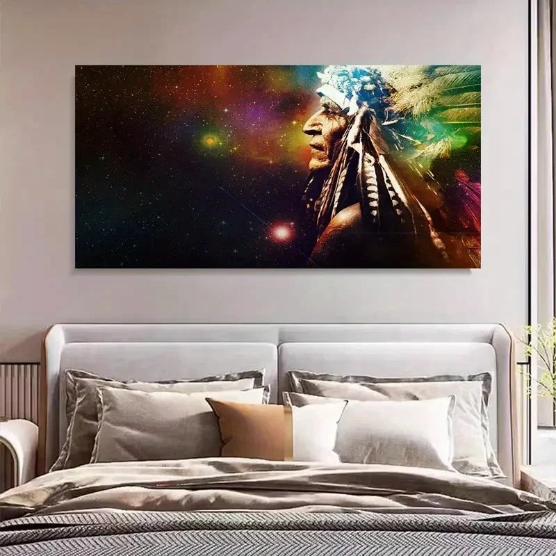 Decorative Feather Headdress Wall Art Canvas Office Home Room Framed 120x60cm