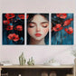 3pcs Dreamy Girl Elegant Woman with Red Poppies Metal Print Ready to Hang Art