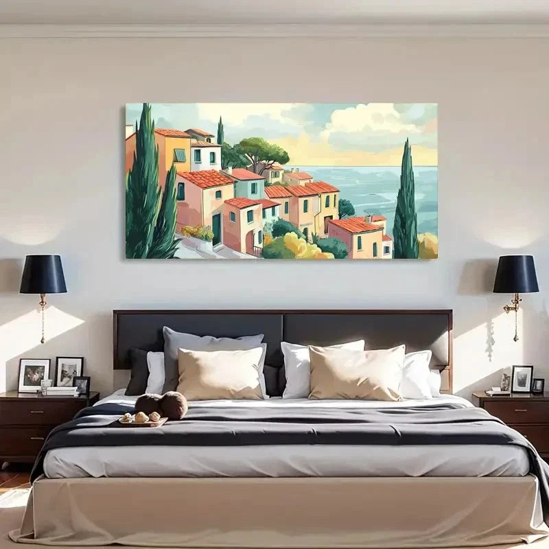 Colorful Mediterranean-Inspired Wall Art Canvas Office Home Room Framed 120x60cm
