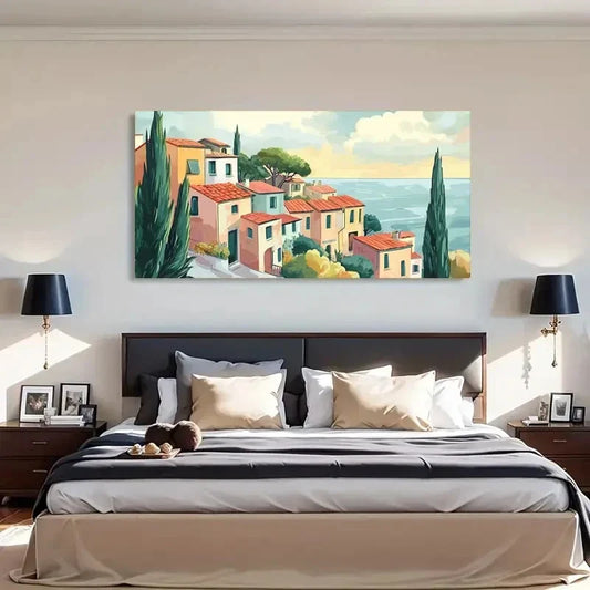 Colorful Mediterranean-Inspired Wall Art Canvas Office Home Room Framed 120x60cm