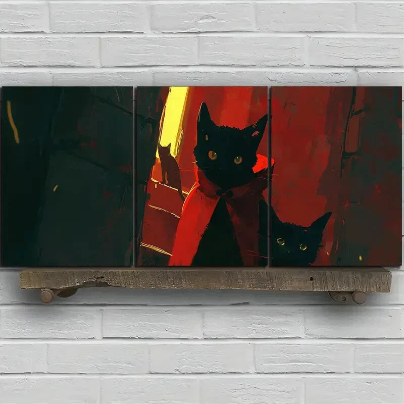 3pcs Black Cat Stunning Gold Eyes Metal Print Ready to Hang Art