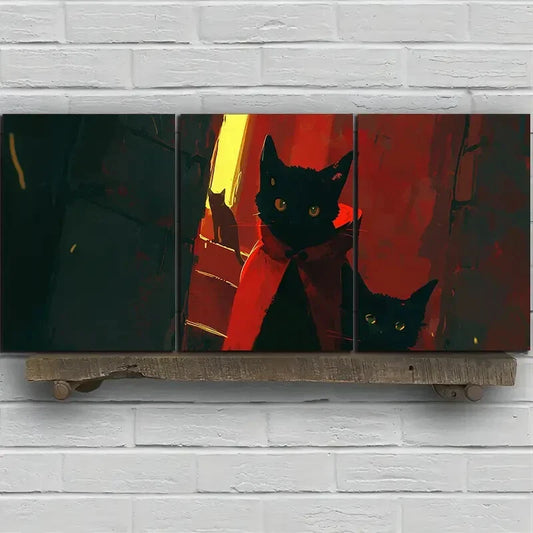 3pcs Black Cat Stunning Gold Eyes Metal Print Ready to Hang Art