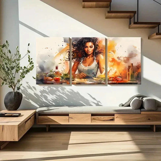 3pcs Beauty Woman, Abstract Culinary Scene Metal Print Ready to Hang Art