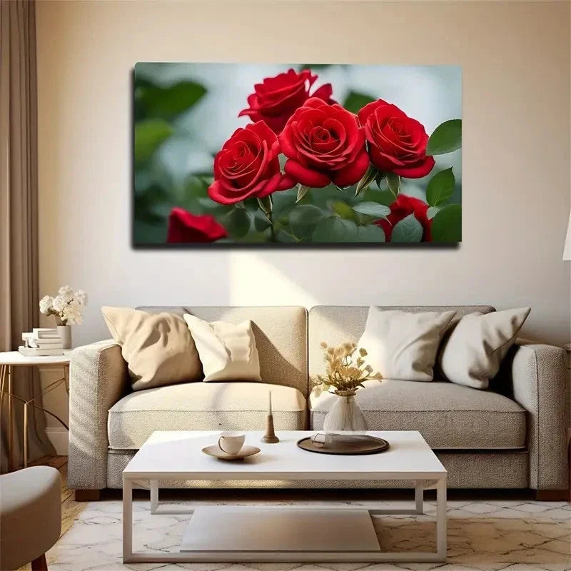 Vibrant Red Roses Wall Art Canvas Office Home Room Framed 80x45cm