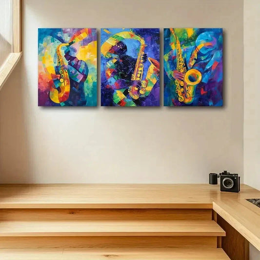 3pcs Colorful Saxophone Player Metal Print Ready to Hang Art