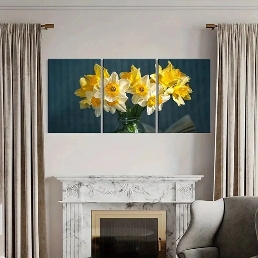 3pcs Yellow White Flower Narcissus Metal Print Ready to Hang Art
