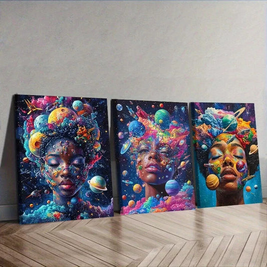 3pcss  Art Deco Modern Colorful Face Design Wall Art Set Canvas Framed 40x60cm - High Quality Print 100% Australian Made Wall Canvas Ready to Hang