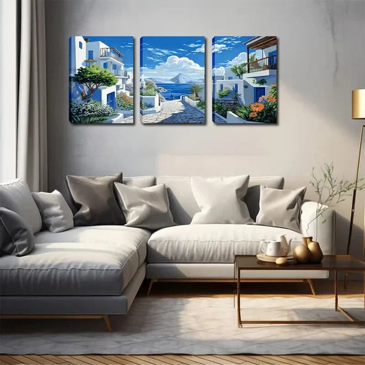 3pcs   Beautiful Scenery Of Santorini Island Wall Art Set Canvas Framed 40x60cm - High Quality Print 100% Australian Made Wall Canvas Ready to Hang
