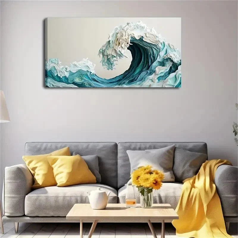 Blue Gradient Sea with White Wall Art Canvas Office Home Room Framed 120x60cm