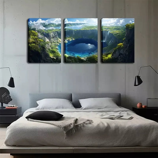 3pcs Magical Dark Blue Lake Wall Art Set Canvas Framed 40x60cm - High Quality Print 100% Australian Made Wall Canvas Ready to Hang
