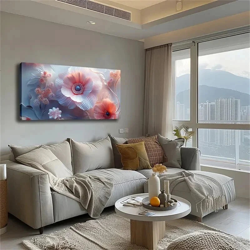Elegant Pink and White Flowers Wall Art Canvas Office Home Room Framed 120x60cm