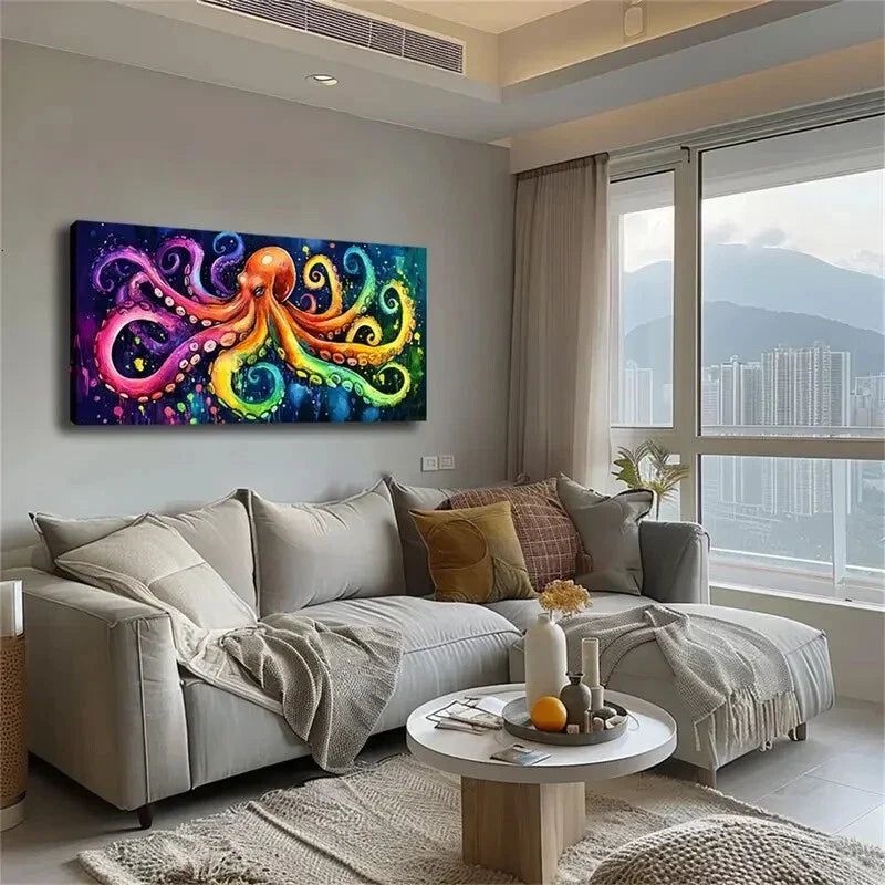 Rainbow Tones Octopus Modern Wall Art Canvas Office Home Room Framed 120x60cm