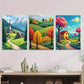 3pcs Scenic Village & Mountain Landscape Metal Print Ready to Hang Art
