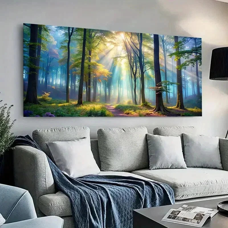 Sunlight Through Forest wall canvas office home room framed 80x45cm