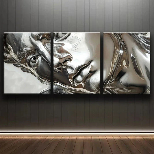 3pcs Modern Glowing Silver Face Metal Print Ready to Hang Art