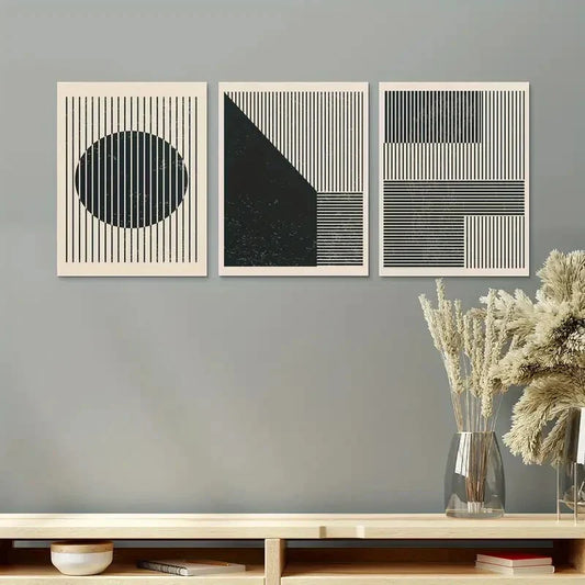 3pcs Black and White Abstract Line Design Metal Print Ready to Hang Art
