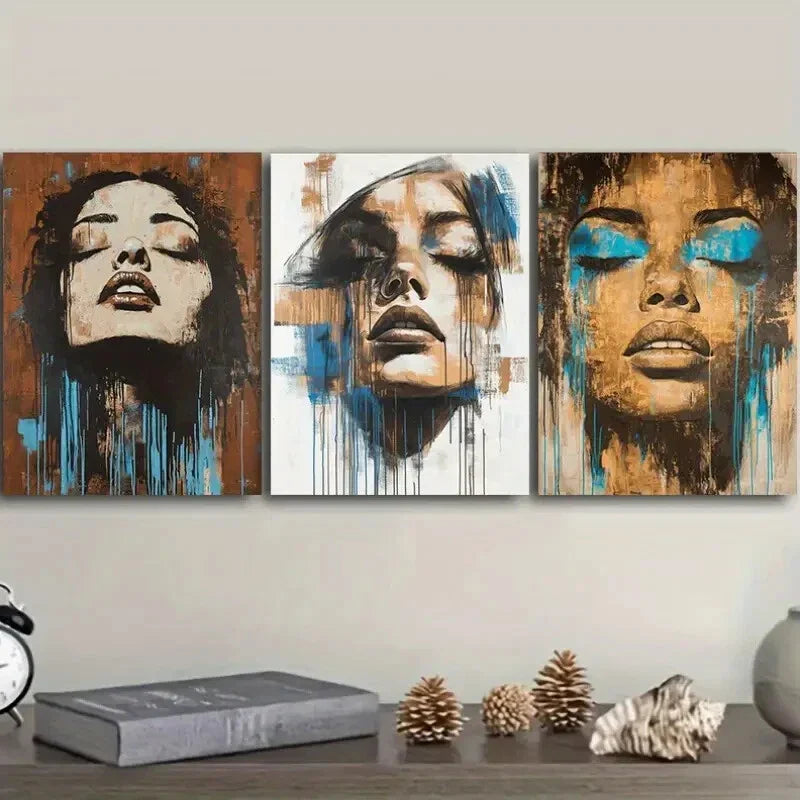 3pcs Graffiti style portrait of a girl Wall Art Set Canvas Framed 40x60cm - High Quality Print 100% Australian Made Wall Canvas Ready to Hang