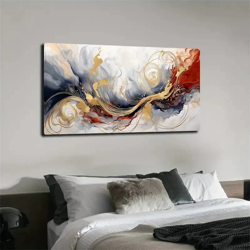 Vibrant Golden & Red Swirling Wall Art canvas office home room framed 120x60cm