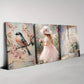 3pcs Pink Flowers Charming Spring Cute Girl Wall Art Set Canvas Framed 40x60cm - High Quality Print 100% Australian Made Wall Canvas Ready to Hang