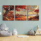 3pcs Autumn Scenery Red Leaf Tree Blue Sky Metal Print Ready to Hang Art