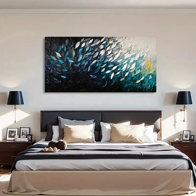 Bold Strokes Vibrant Teal Blue Wall Art Canvas Office Home Room Framed 80x45cm