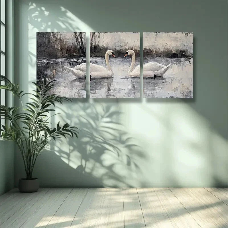 3pcs Water Swan Animal  Wall Art Set Canvas Framed 40x60cm - High Quality Print 100% Australian Made Wall Canvas Ready to Hang