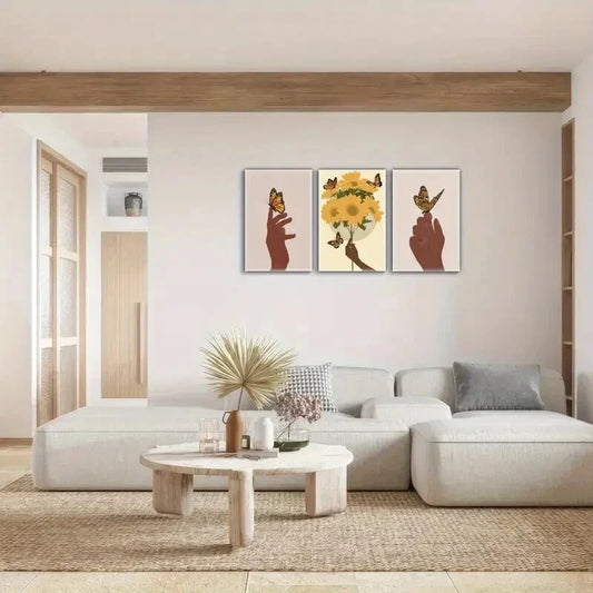 3pcs Sunflower Print Bohemian Style Art Poster Metal Print Ready to Hang Art
