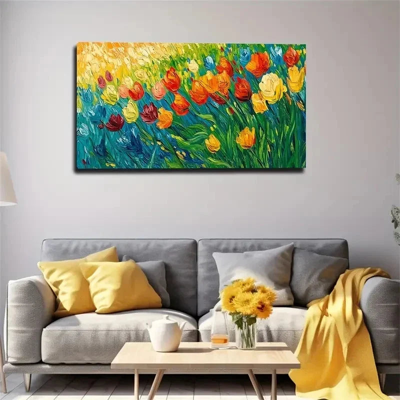 Tulips Bright Colors Wall Art Canvas Office Home Room Framed 120x60cm