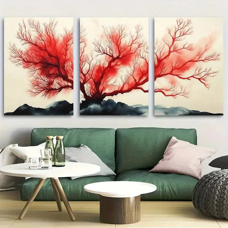 3pcs Red Oceanic Sea Coral Metal Print Ready to Hang Art
