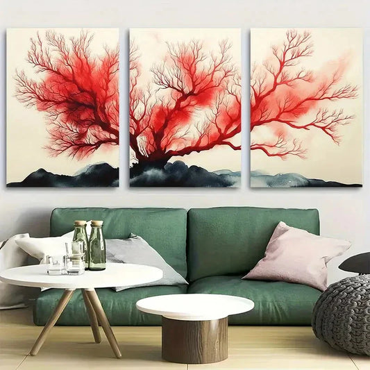 3pcs Red Oceanic Sea Coral Metal Print Ready to Hang Art
