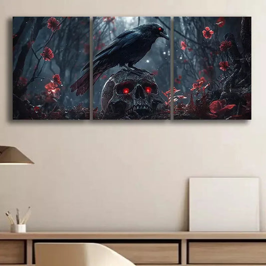 3pcs Raven skull Canvas Framed 40x60cm - High Quality Print 100% Australian Made Wall Canvas Ready to Hang