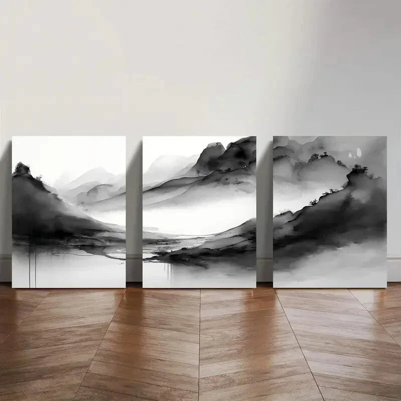 3pcs Minimalist Black and White Watercolor Metal Print Ready to Hang Art