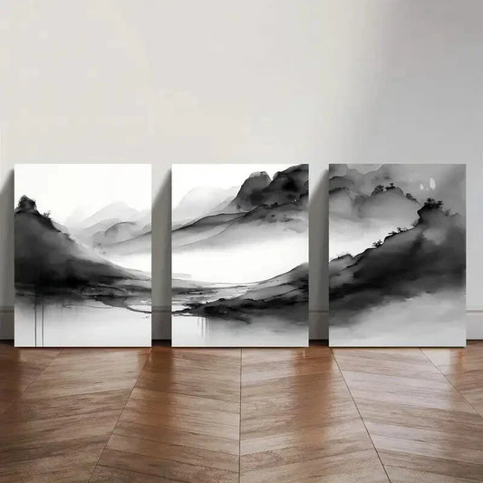 3pcs Minimalist Black and White Watercolor Metal Print Ready to Hang Art