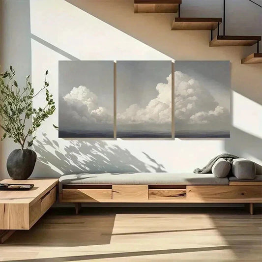 3pcs Dreamy Blue Sky and Horizon Landscape Wall Art Set Canvas Framed 40x60cm - High Quality Print 100% Australian Made Wall Canvas Ready to Hang
