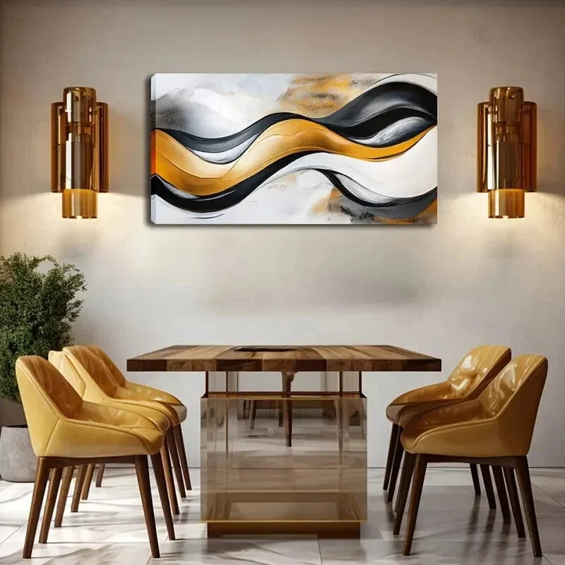 Fluid Black Orange Brown Stroke Wall Art Canvas Office Home Room Framed 120x60cm