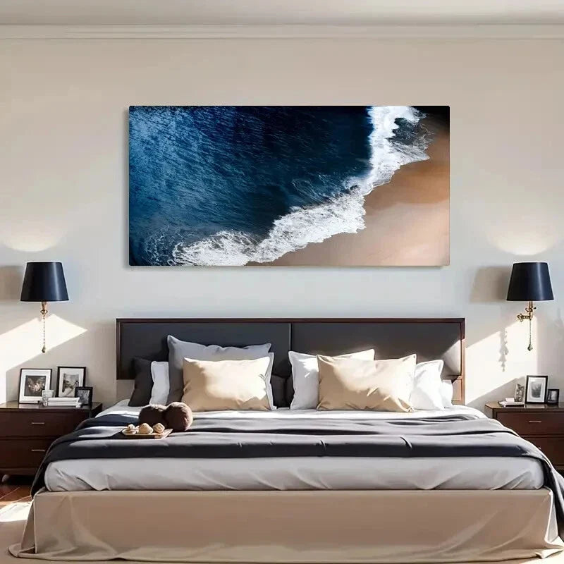 Blue Ocean Waves Natural Décor Wall Art Canvas Office Home Room Framed 120x60cm