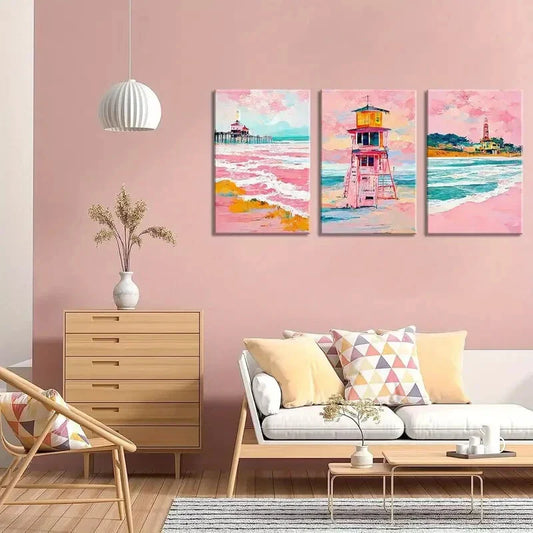 3pcs Pastel Surf Prints Aesthetic Beachy Metal Print Ready to Hang Art