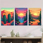 3pcs Desert Oasis Triptych Vibrant Cactus Sunset Metal Print Ready to Hang Art
