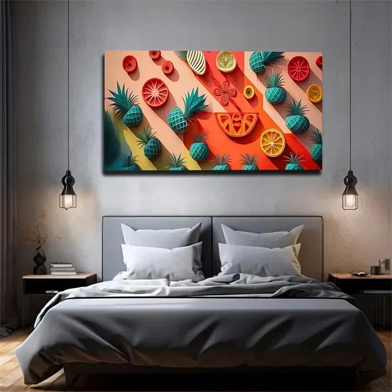 Abstract Pineapple Orange Wall Art Canvas Office Home Room Framed 80x45cm