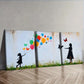 3pcs Little girl and butterfly balloon Wall Art Set Canvas Framed 40x60cm - High Quality Print 100% Australian Made Wall Canvas Ready to Hang