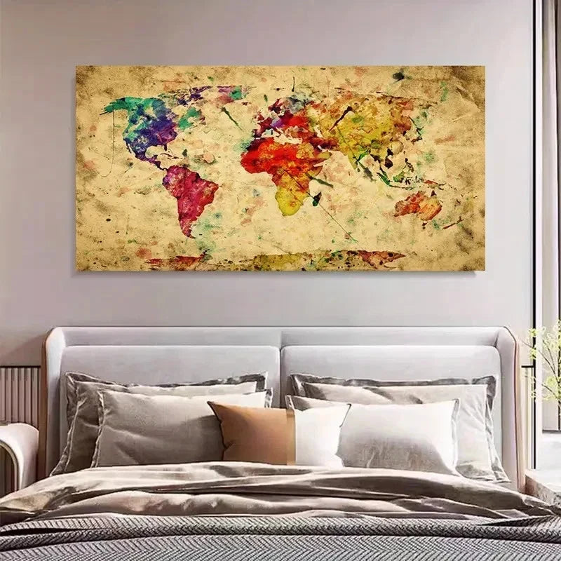 Geographical Location Decor Wall Art Canvas Office Home Room Framed 120x60cm