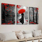 3pcs Black & White Girl with Red Umbrella Wall Art Set Canvas Framed 40x60cm - High Quality Print 100% Australian Made Wall Canvas Ready to Hang