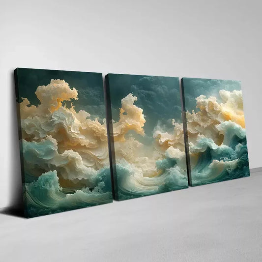 3pcs Peaceful Abstract Golden Scenery Wall Art Set Canvas Framed 40x60cm - High Quality Print 100% Australian Made Wall Canvas Ready to Hang