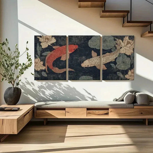 3pcs Koi Fish for Lotus Flower Metal Print Ready to Hang Art
