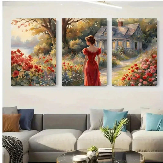 3pcs Vintage Style Romantic Garden Metal Print Ready to Hang Art
