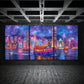 3pcs Magnificent City Landscape Shining With Neon Metal Print Ready to Hang Art